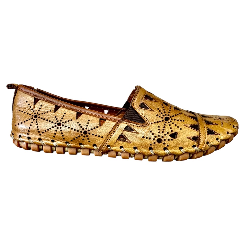 Spring Step Fusaro Tan Leather Laser Cut Perforated Loafer Shoe 7.5 - 8 - Picture 2 of 13